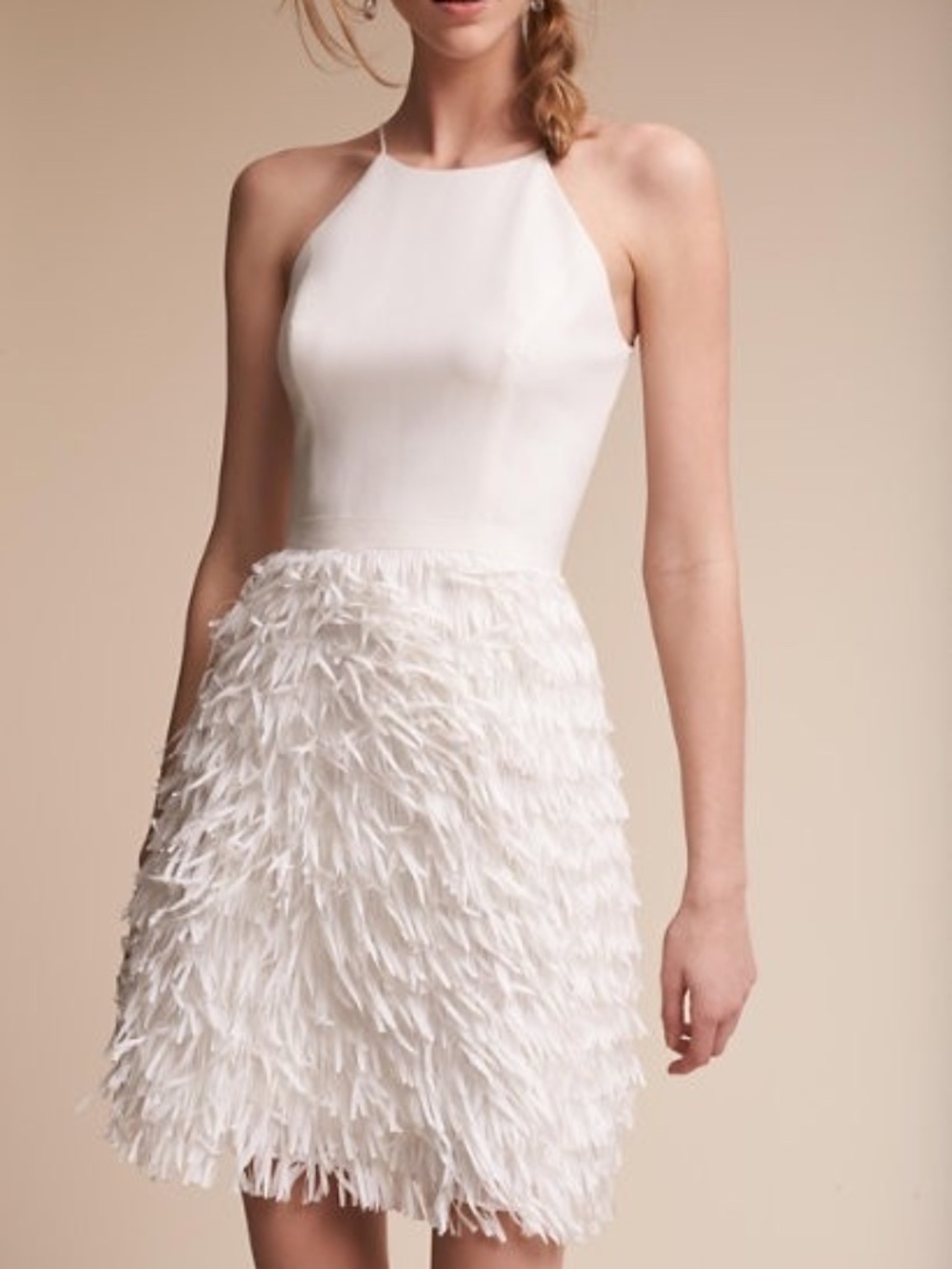 Aidan Mattox Ivory Feather Fringe Halter Dress 14